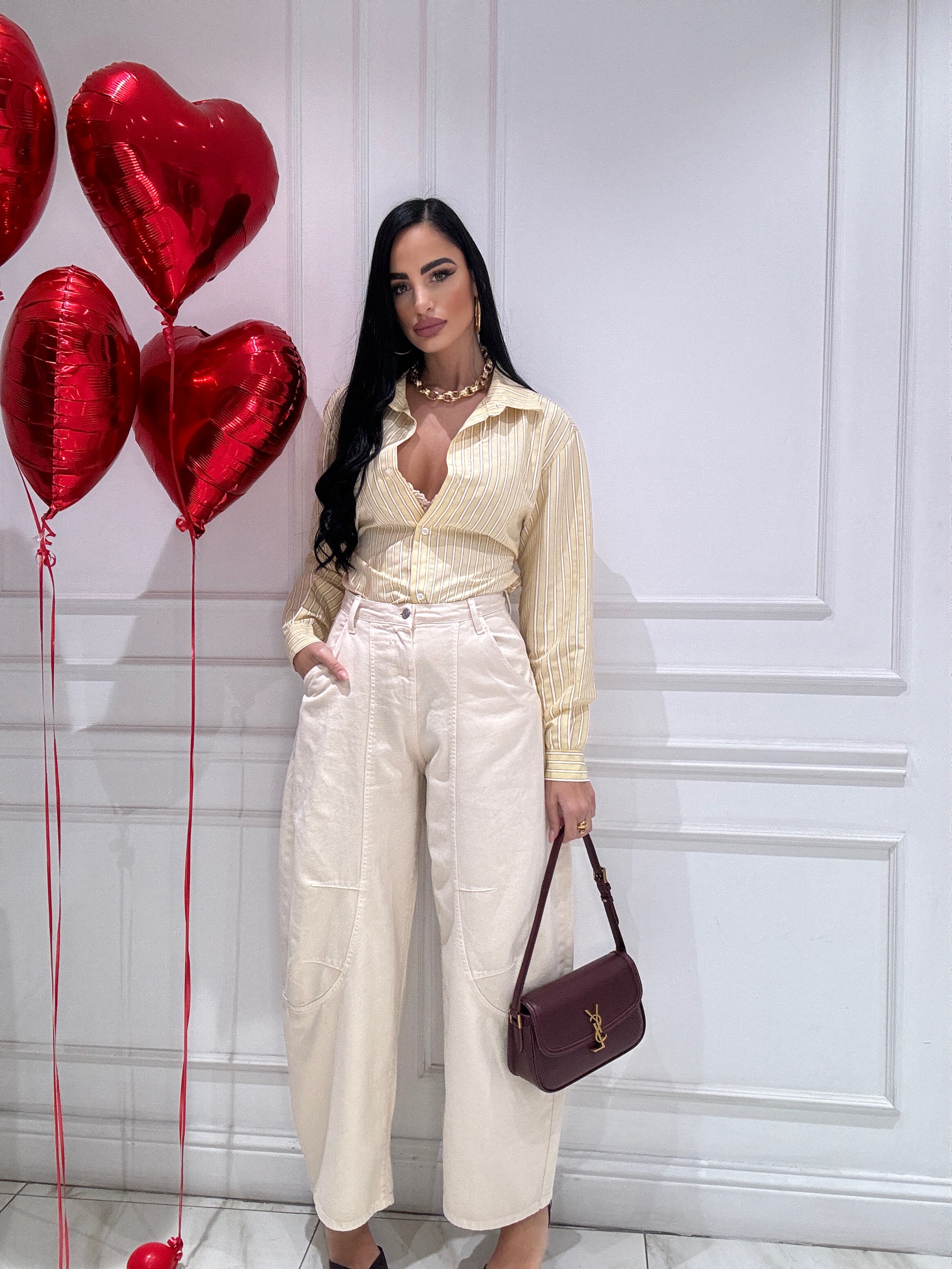 Jeans crema ballon