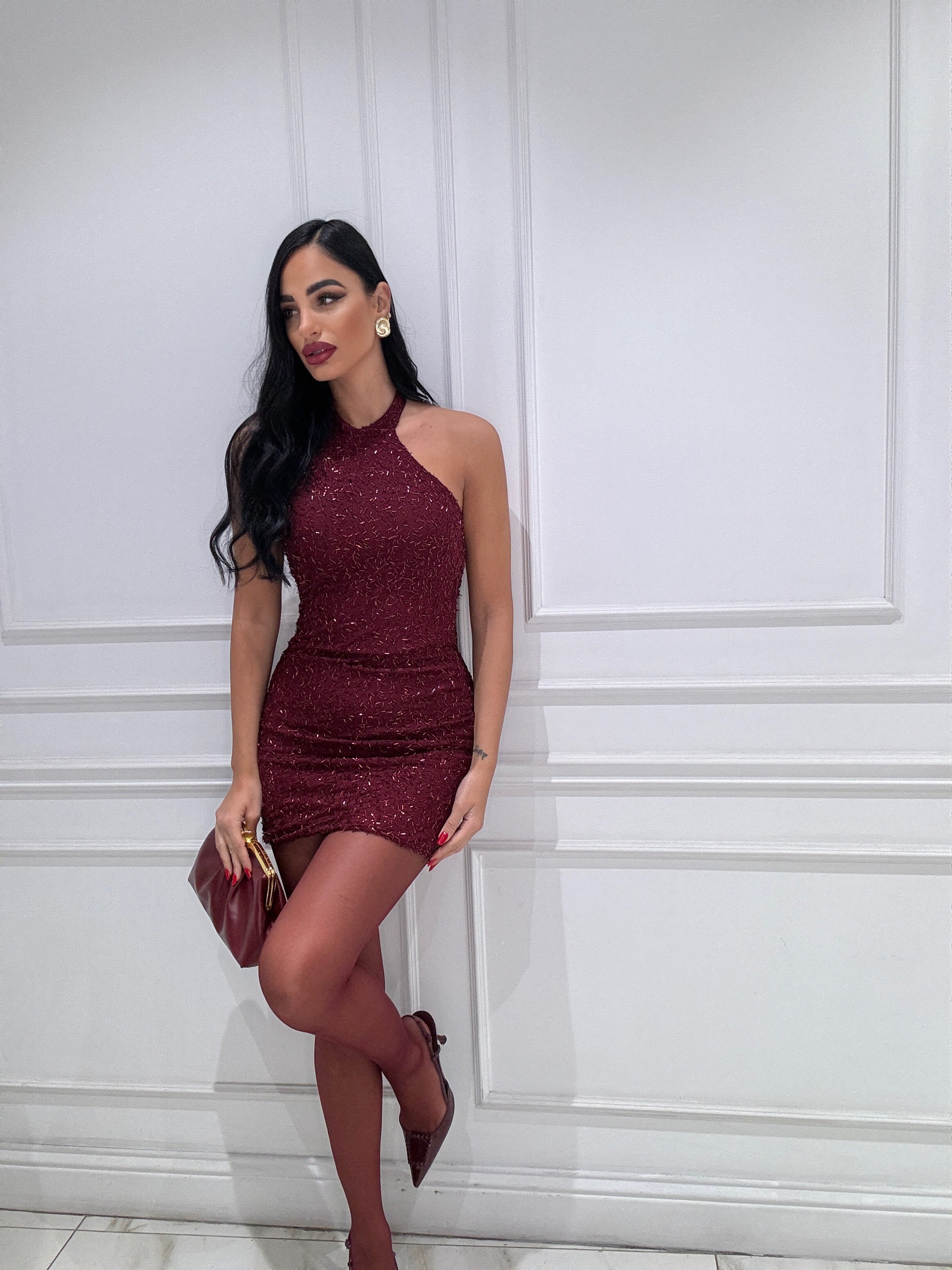 Abito party strass bordeaux