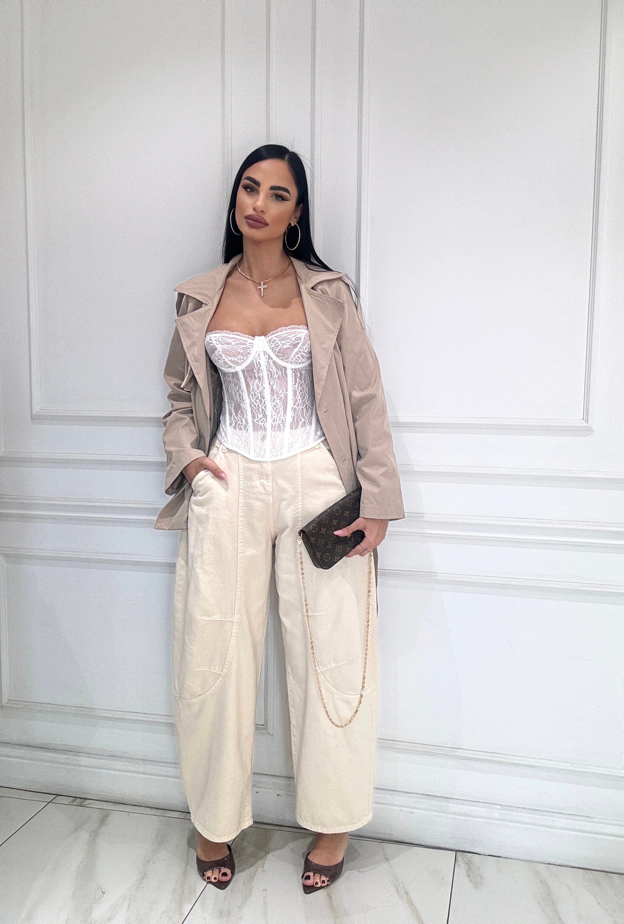 Jeans crema ballon