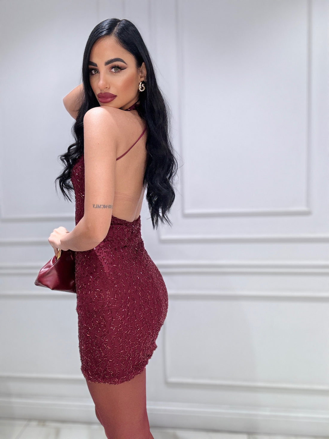 Abito party strass bordeaux