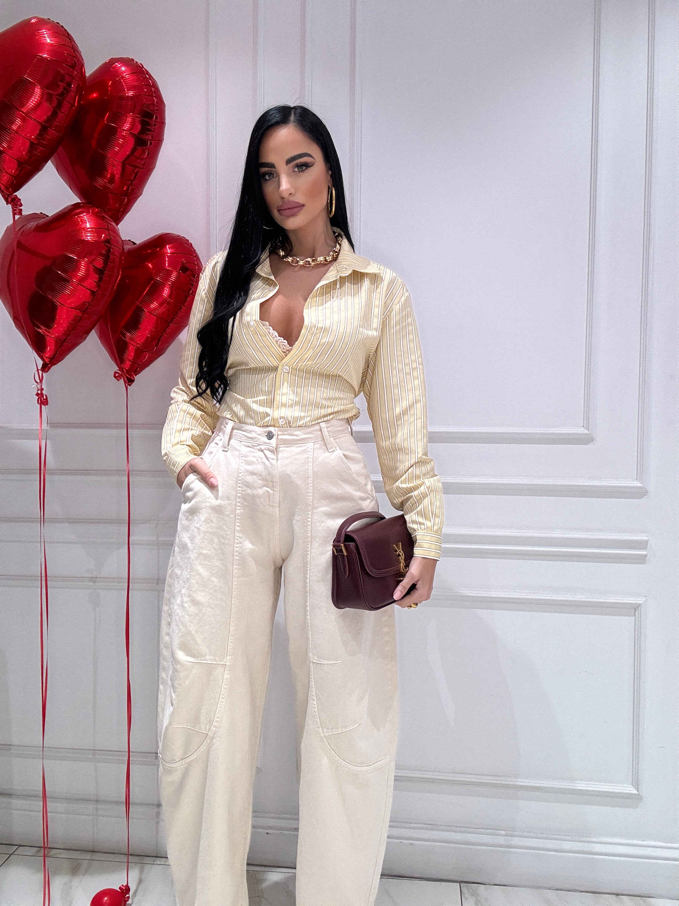 Jeans crema ballon
