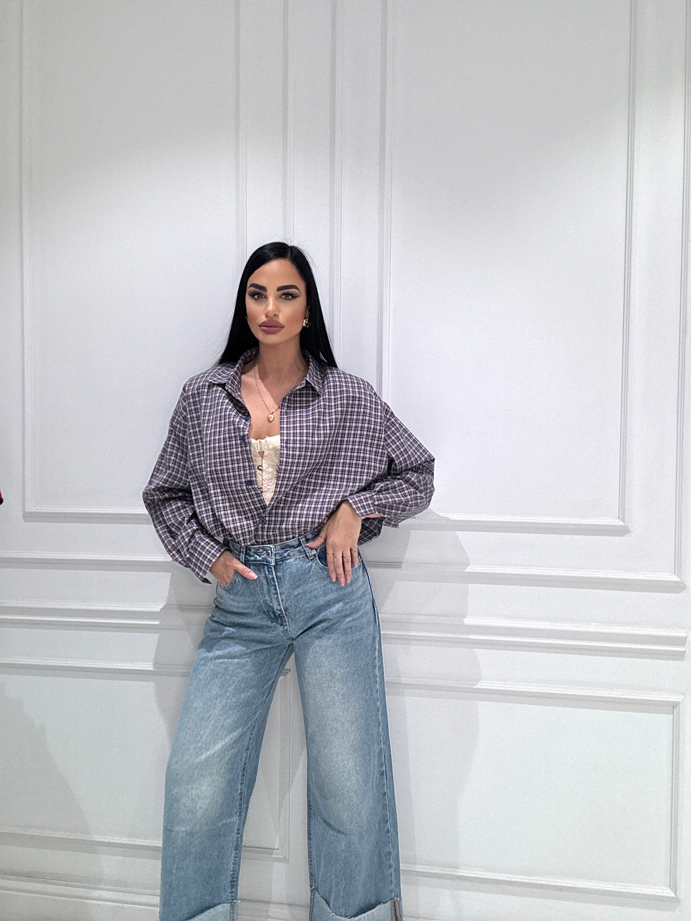 Camicia quadri cotone spallina